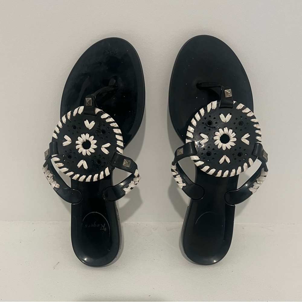 JACK ROGERS Black and White Georgica Jelly Sandals Size 6